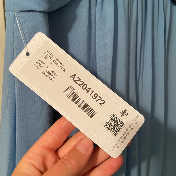 NWT Azazie Shannon dress in Steel Blue - Picture 2 of 2